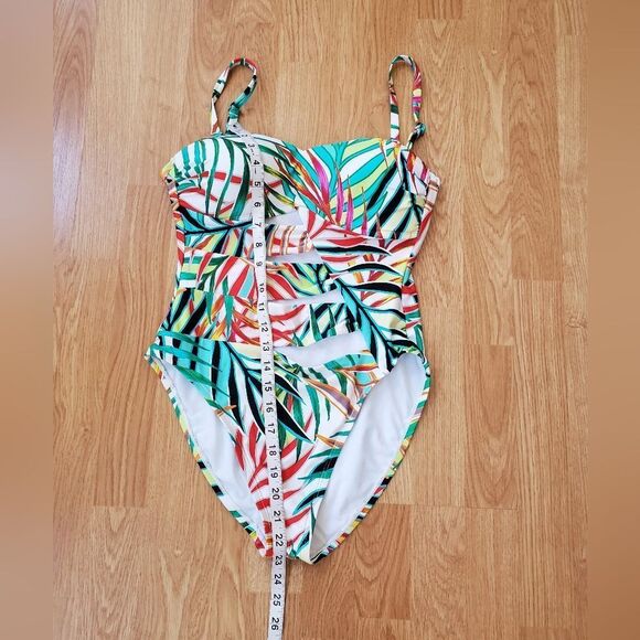 Kenneth Cole M Exotic Palm Cutout Bandeau Swimsuit sz Med - Picture 7 of 10